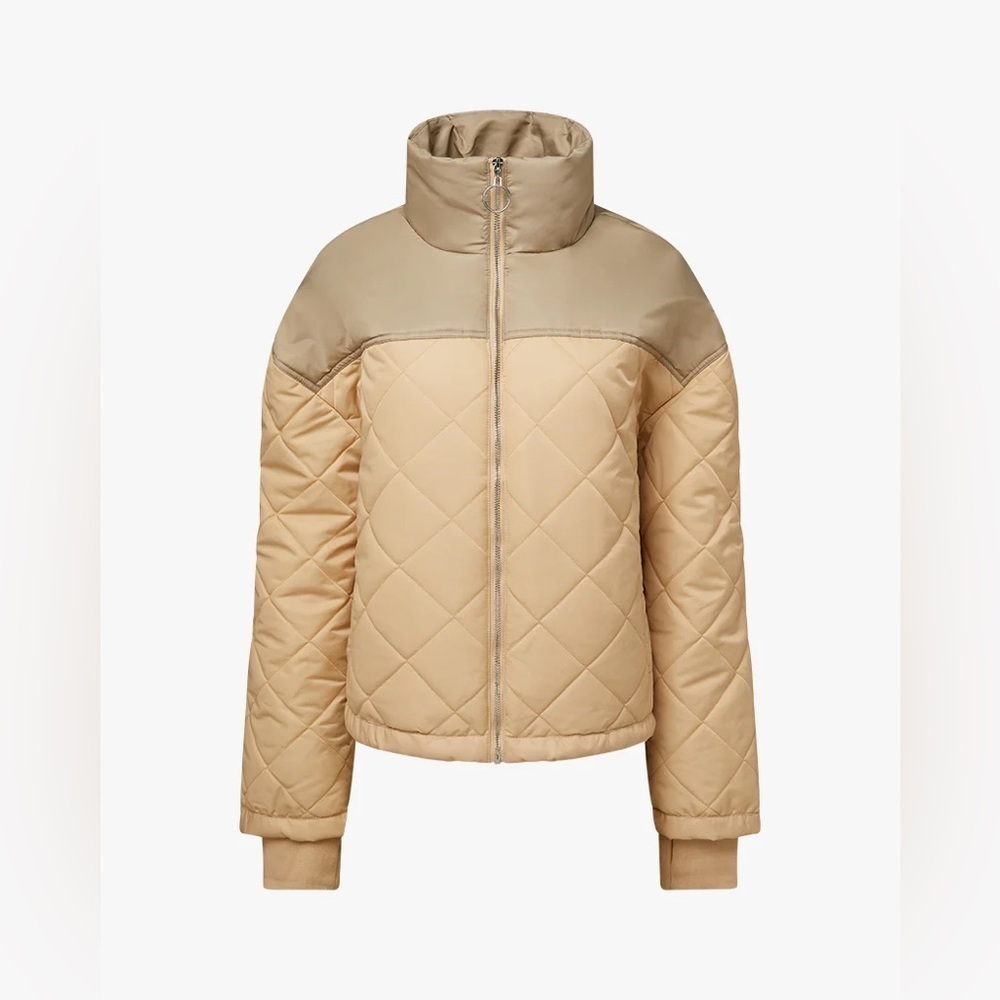 WeWoreWhat Color Blocked Quilted Puffer Jacket in Muted Sage/Beige. Size M. NWT!